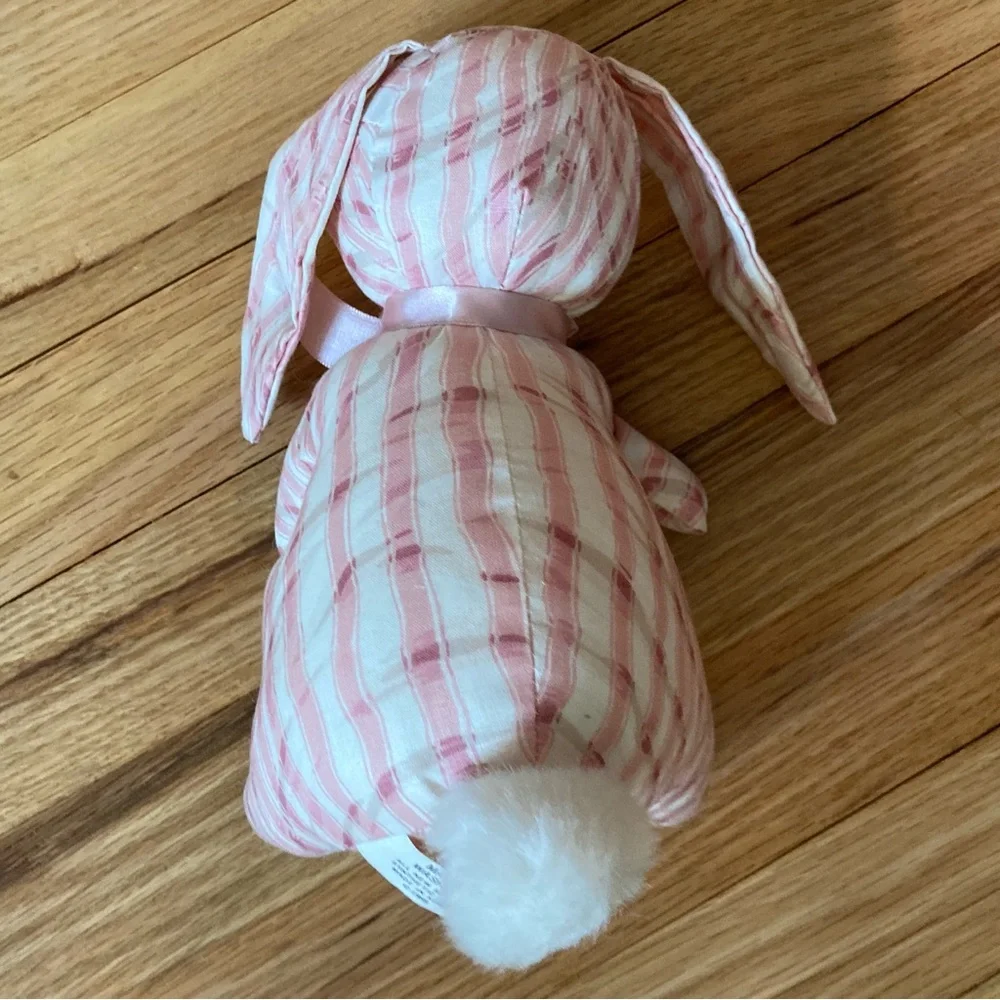 NWOT Saks Fifth Avenue Vintage Pink/White w/lt tan Striped Bunny, stuffed muslin